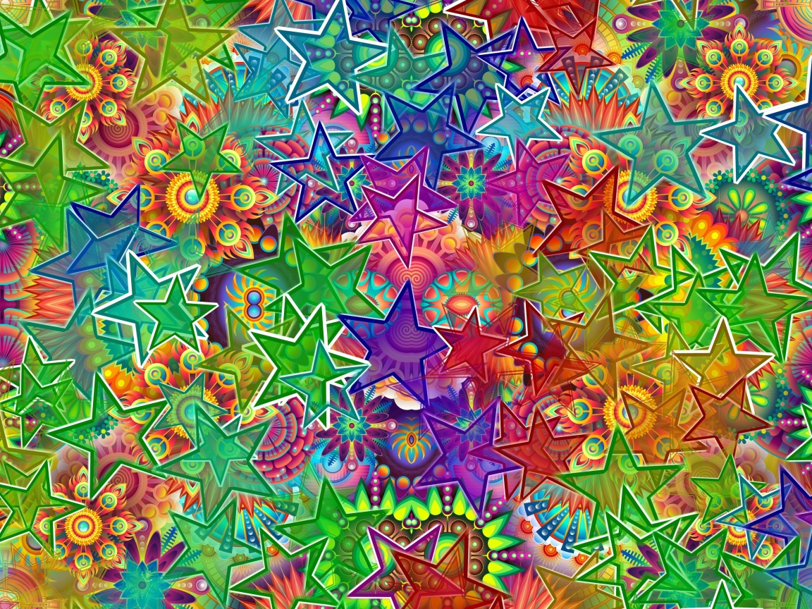 Разноцветные звезды с цветами 3д графика