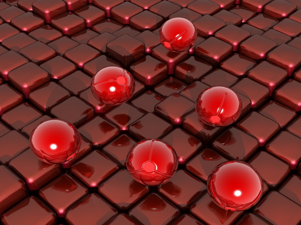 Красные шары на кубах 3д графика