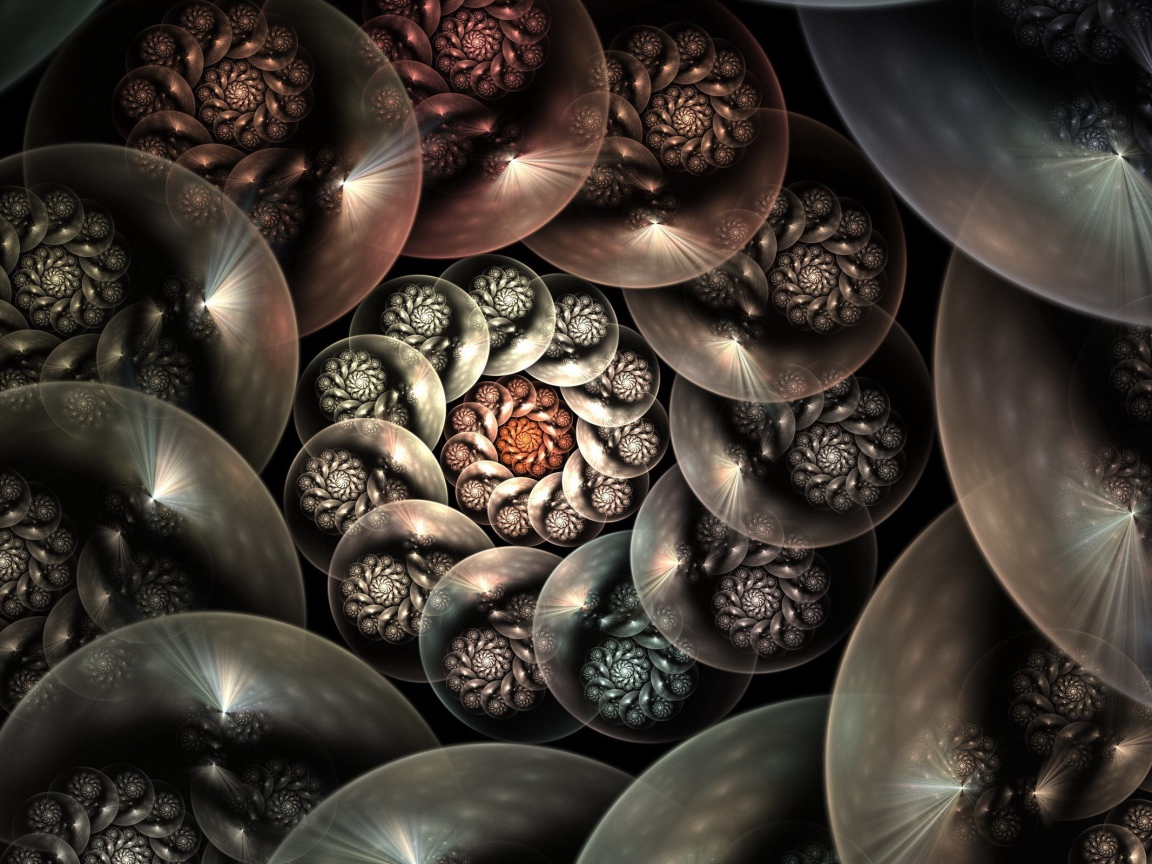 Спираль из шаров на черном фоне 