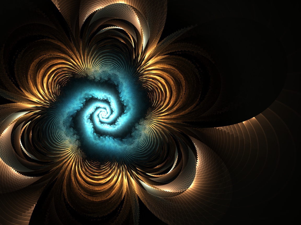 Водоворот с золотыми лепестками на черном фоне