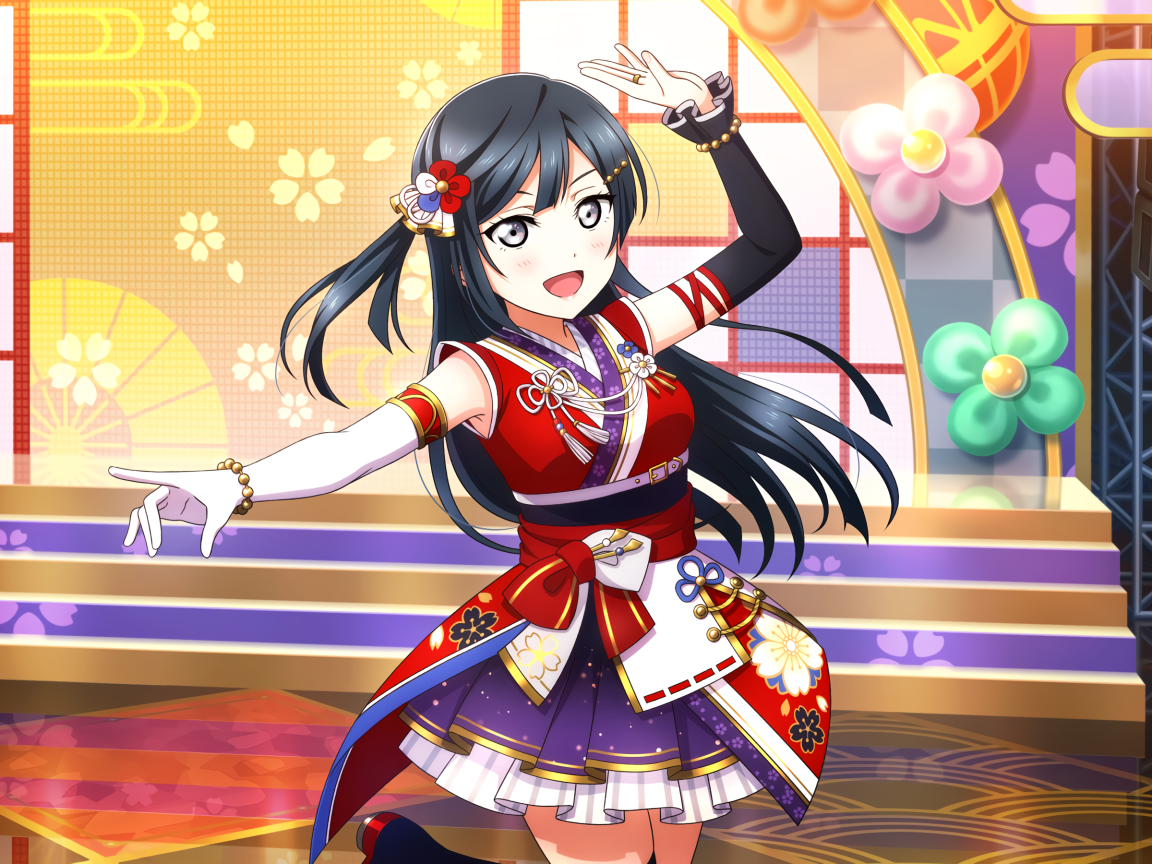 Девушка аниме в красивом платье в зале 