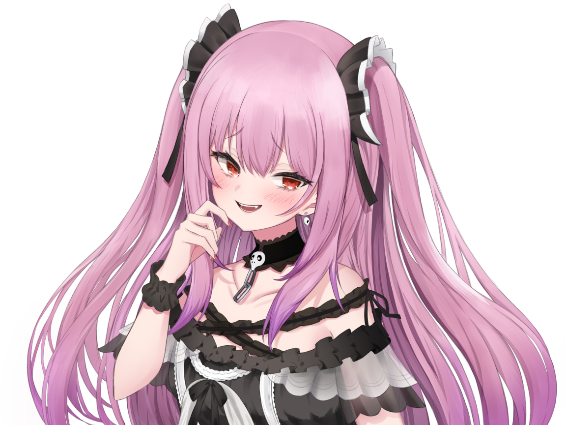 Девушка аниме с розовыми волосами на белом фоне