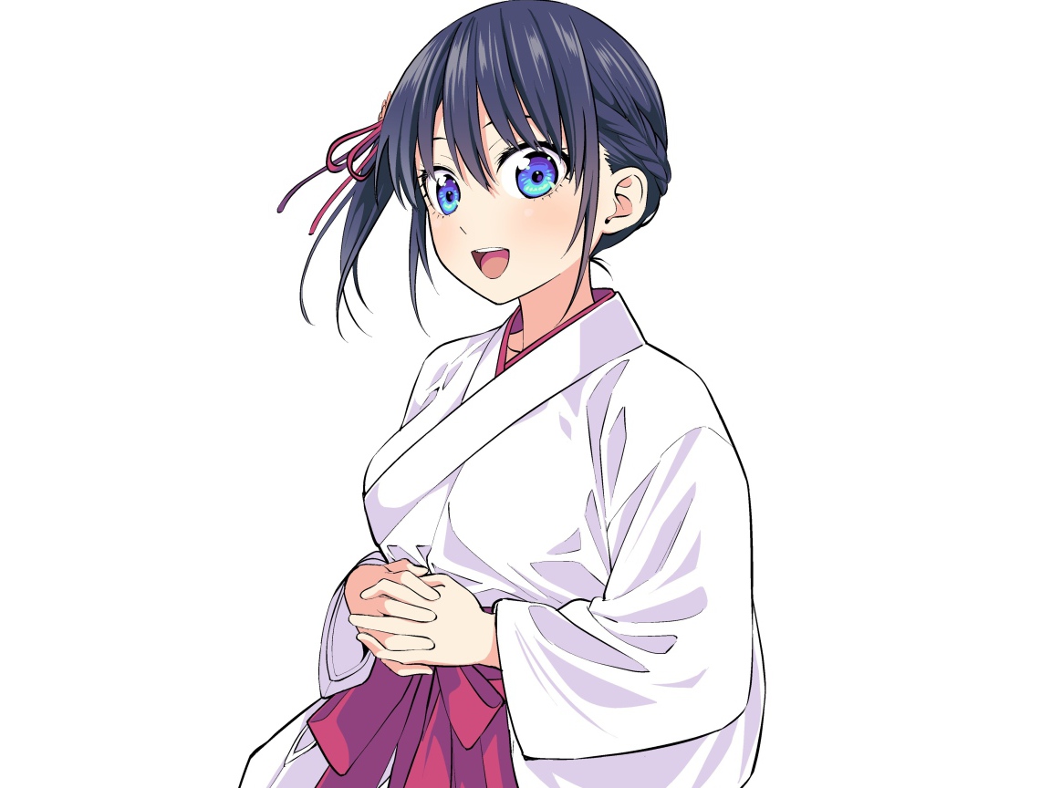 Персонаж Nagisa Minase аниме  Kanojo mo Kanojo на белом фоне в кимоно 