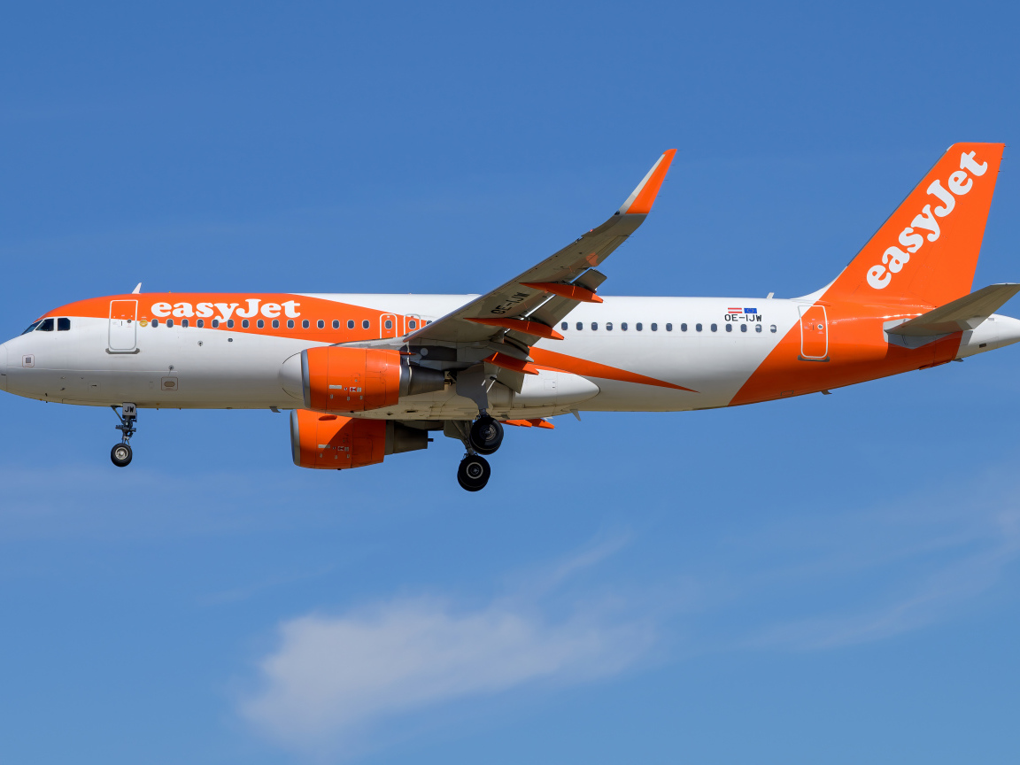 Пассажирский Airbus  A320-200S авиакомпании  EasyJet Europe в море