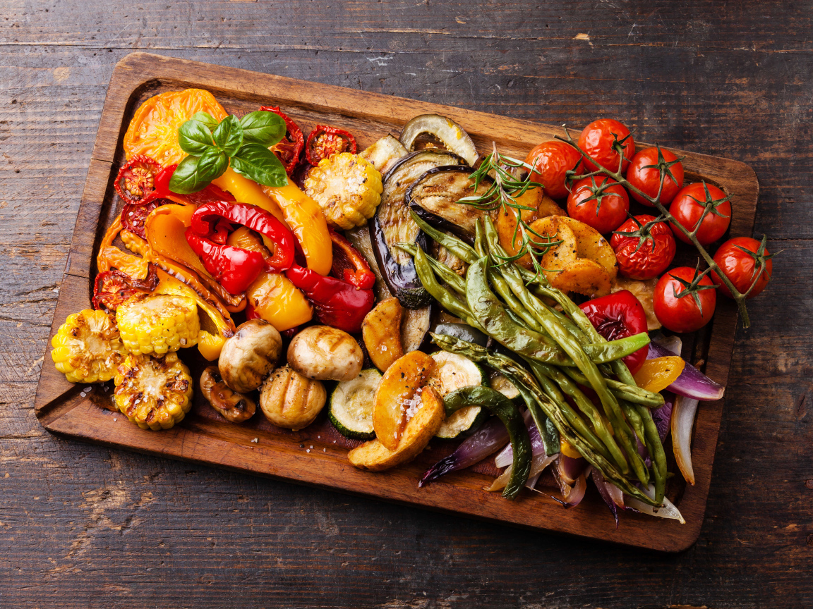 Grilled vegetables on a cutting board