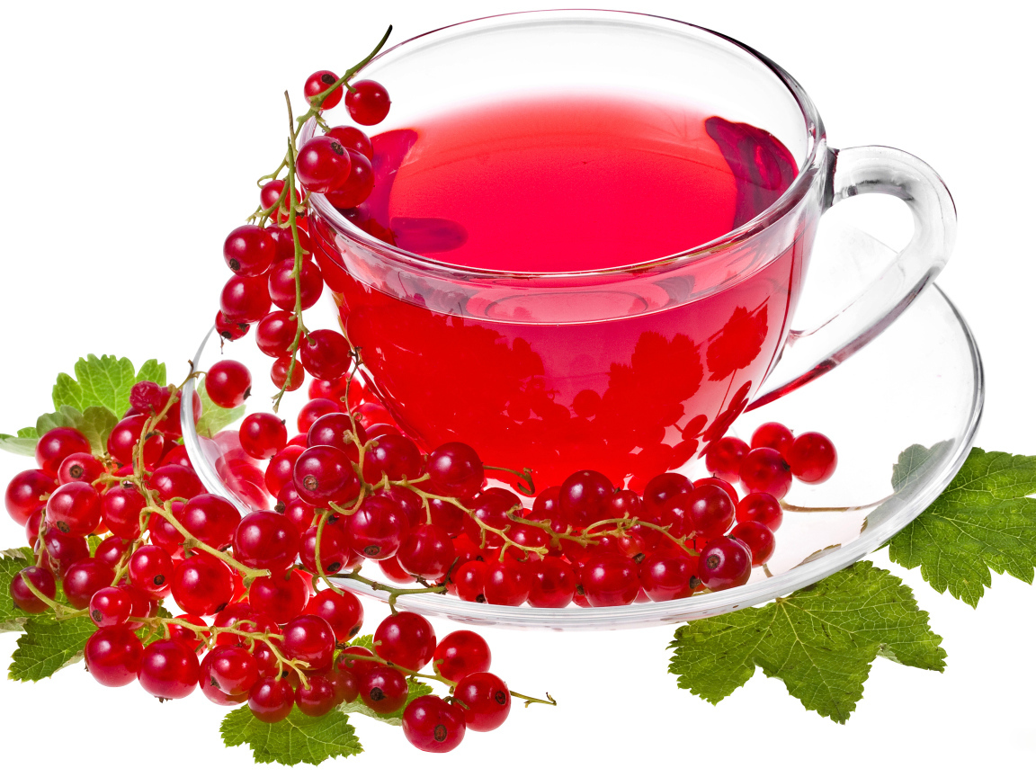 Красный чай на белом фоне с красной смородиной