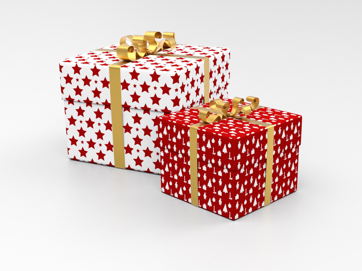Two bright boxes with gifts on a gray background