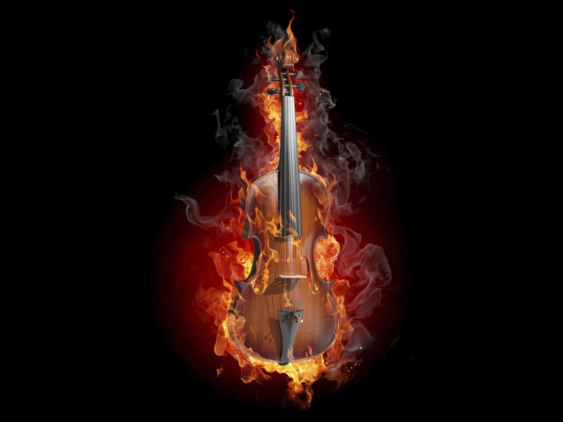 Горящая скрипка на черном фоне
