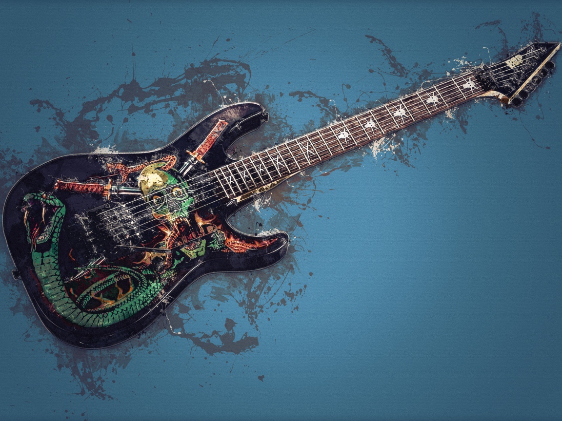 Электрогитара с рисунком на синем фоне