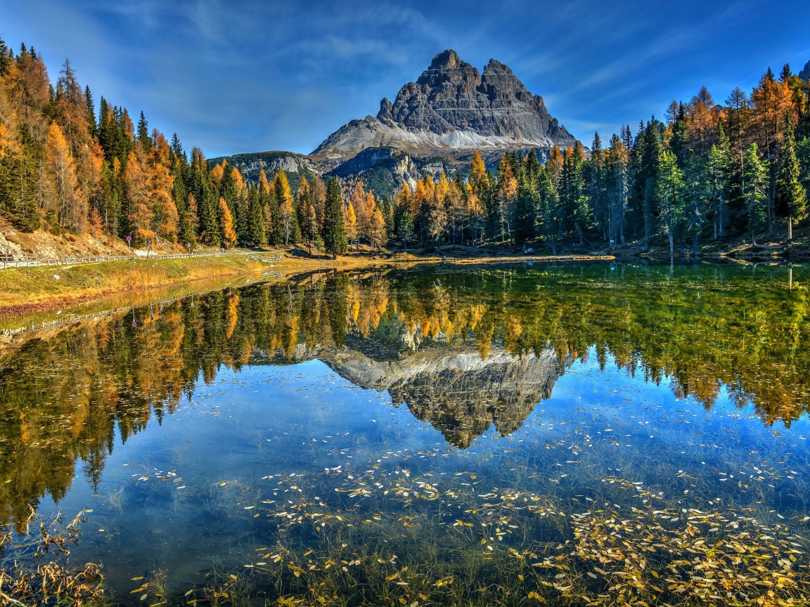 Осень окрасила лес у горного озера 