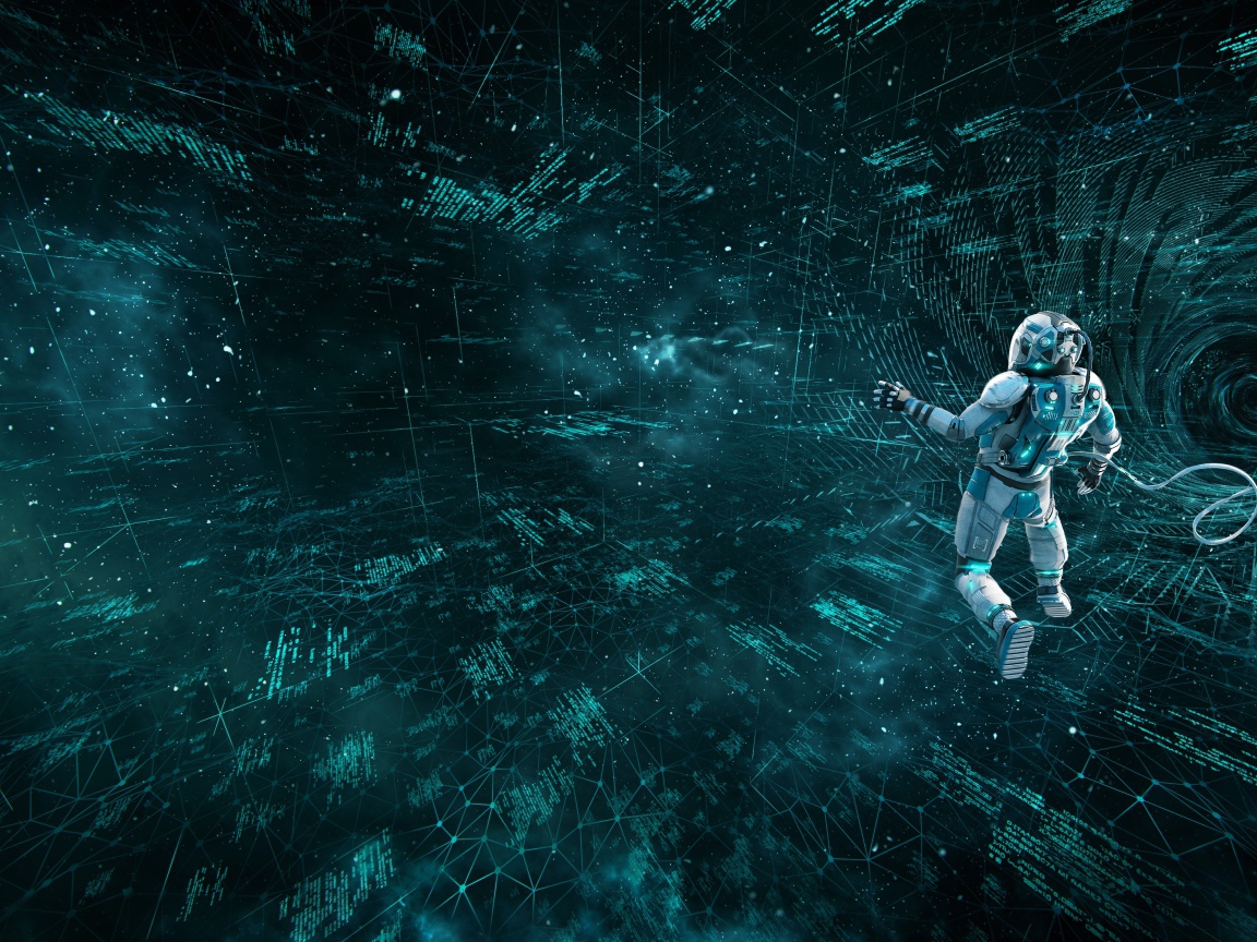 Мужчина астронавт в информационном космосе