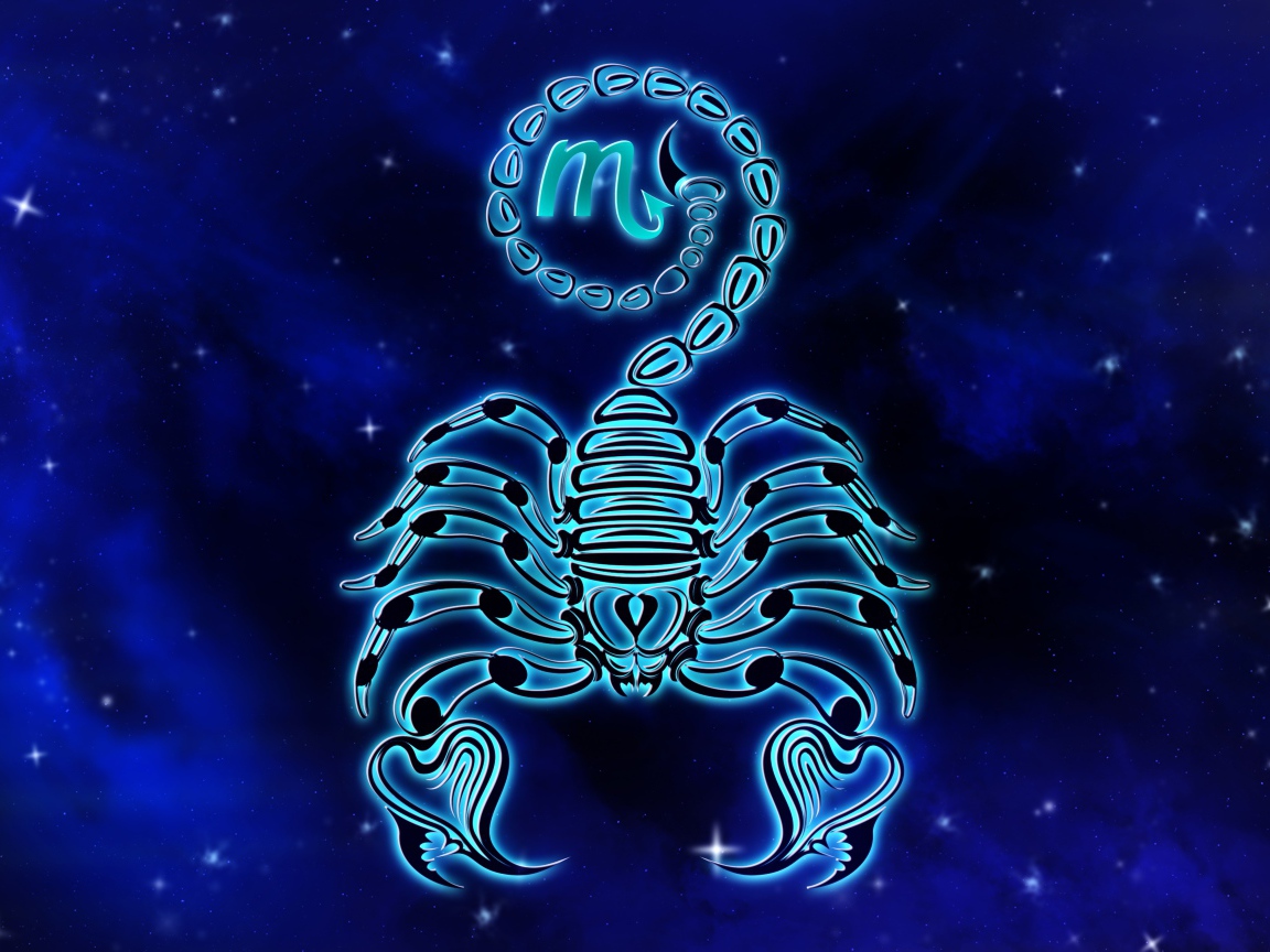 Beautiful zodiac sign scorpio on blue background