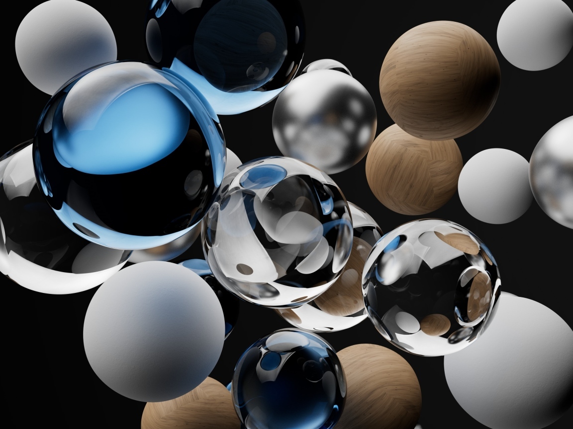 Разные 3д шары на черном фоне