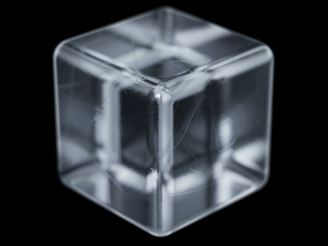 Ледяной 3д куб на черном фоне крупным планом