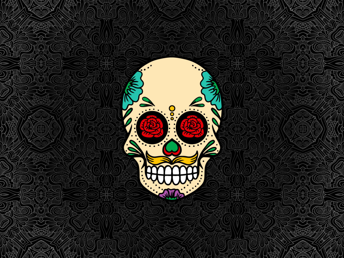 Нарисованный череп на сером фоне с узорами