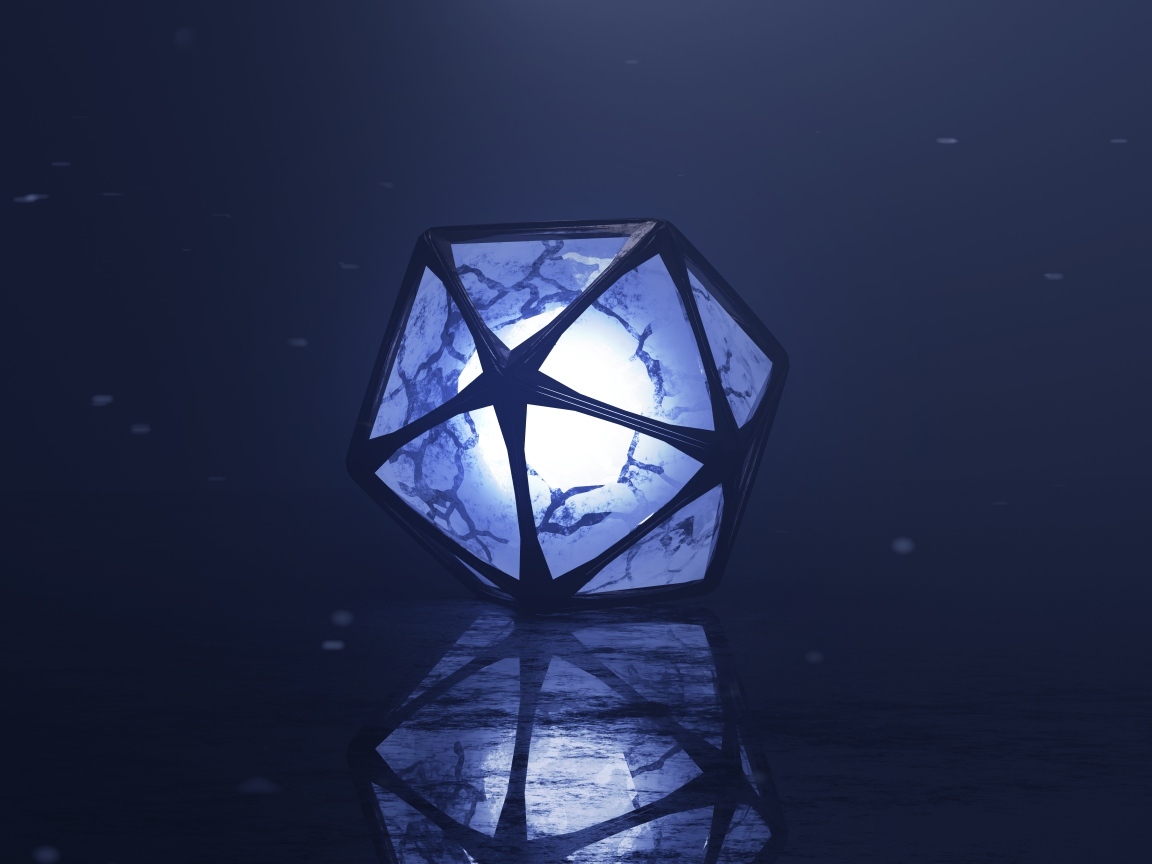 Многогранник с ярким шаром внутри 3д графика