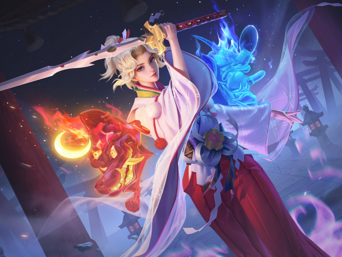 Девушка аниме с мечом в руках убивает дракона