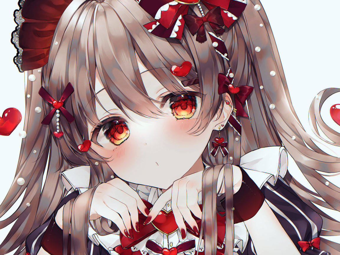 Девушка аниме с красными сердечками