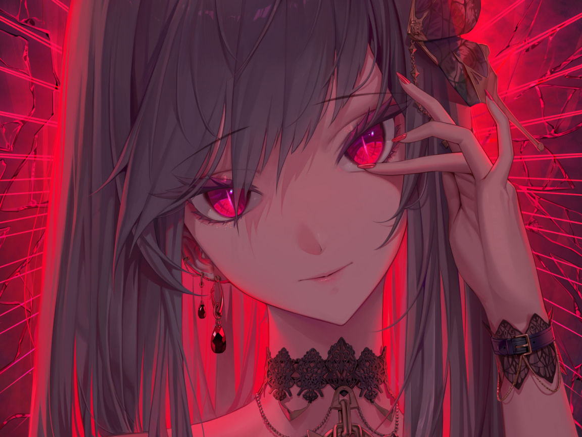 Красивая девушка аниме с красными глазами