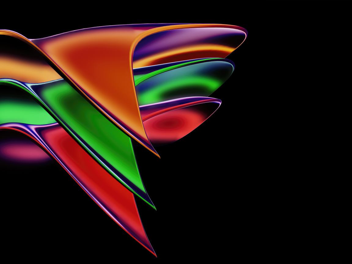 Необычной формы разноцветные фигуры на черном фоне