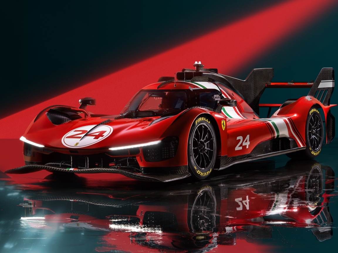 Вид спереди на спортивный автомобиль Ferrari 499P Modificata