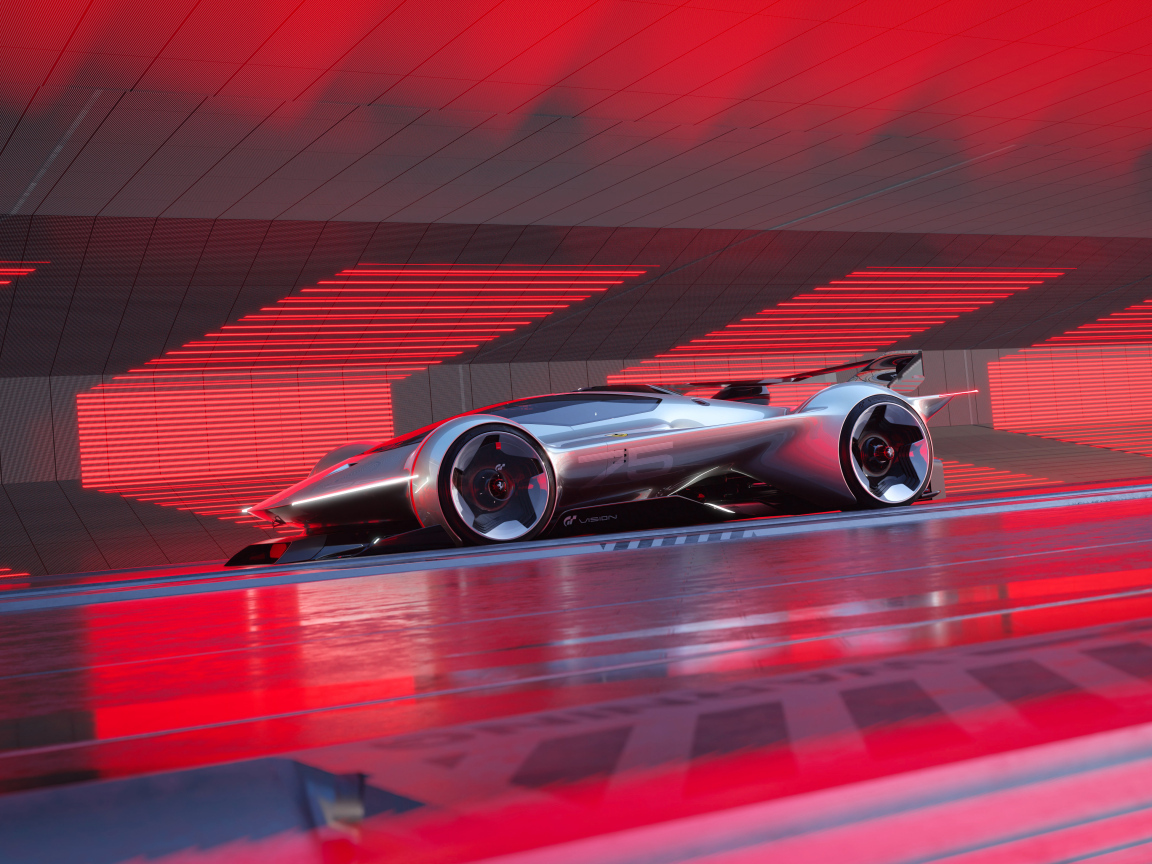 Спортивный автомобиль Ferrari Vision Gran Turismo  на красном фоне