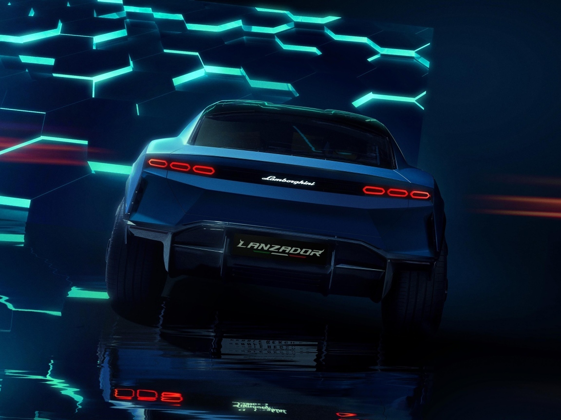 Вид сзади на автомобиль Lamborghini Lanzador Concept EV