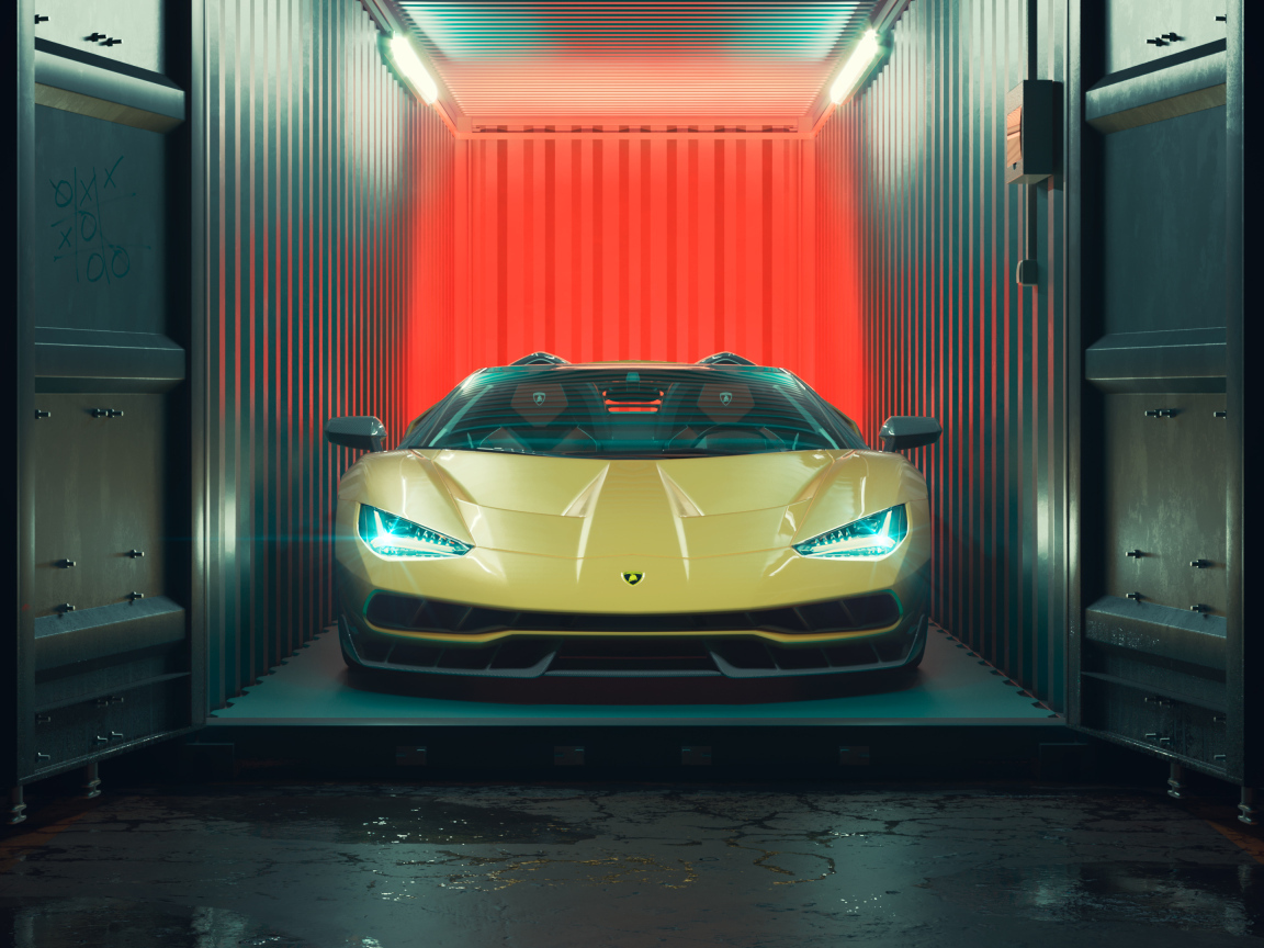 Желтый Lamborghini Centenario Roadster в гараже