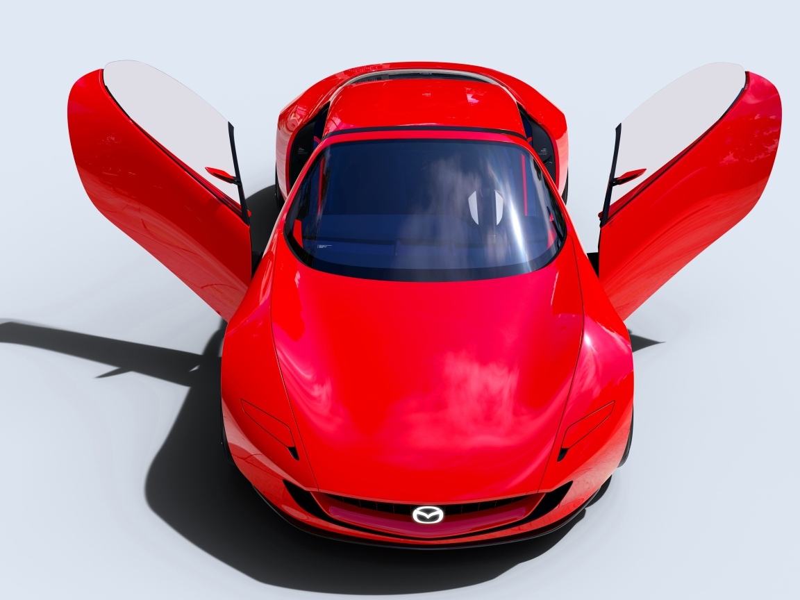 Красный автомобиль Mazda Iconic SP с открытыми дверями