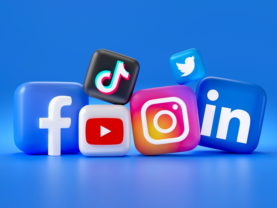 Значки социальных сетей на голубом фоне