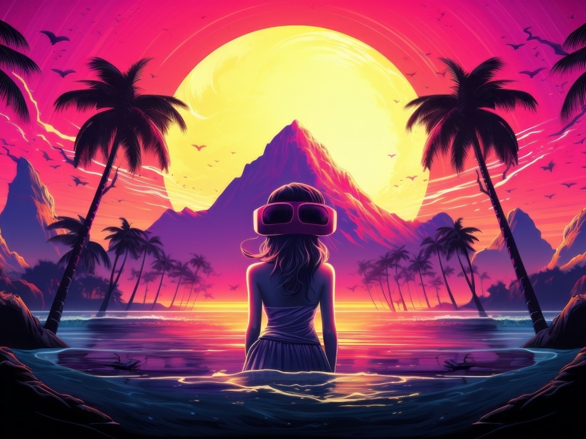 Девушка стоит в воде на фоне луны