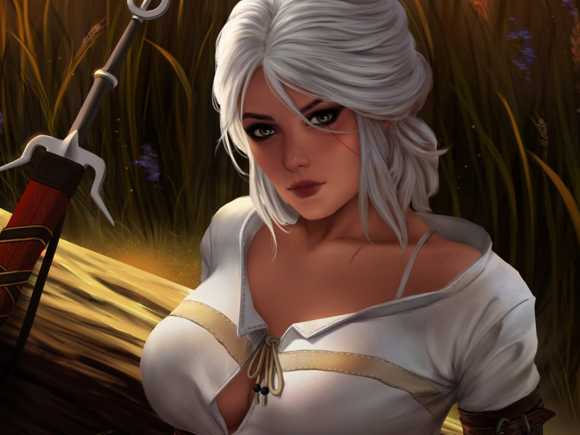 Нарисованная светловолосая девушка воин с мечом