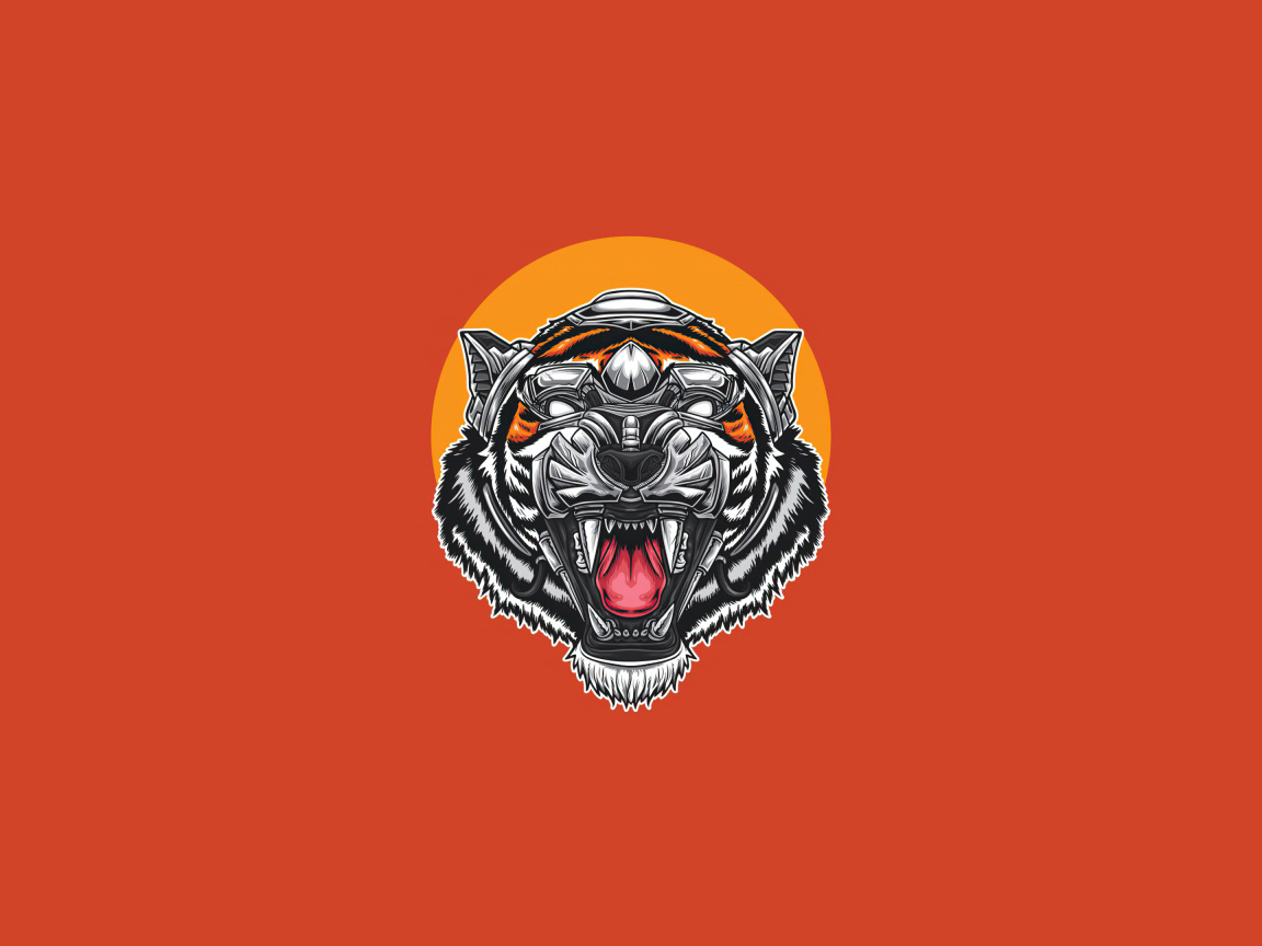 Нарисованная голова тигра на оранжевом фоне