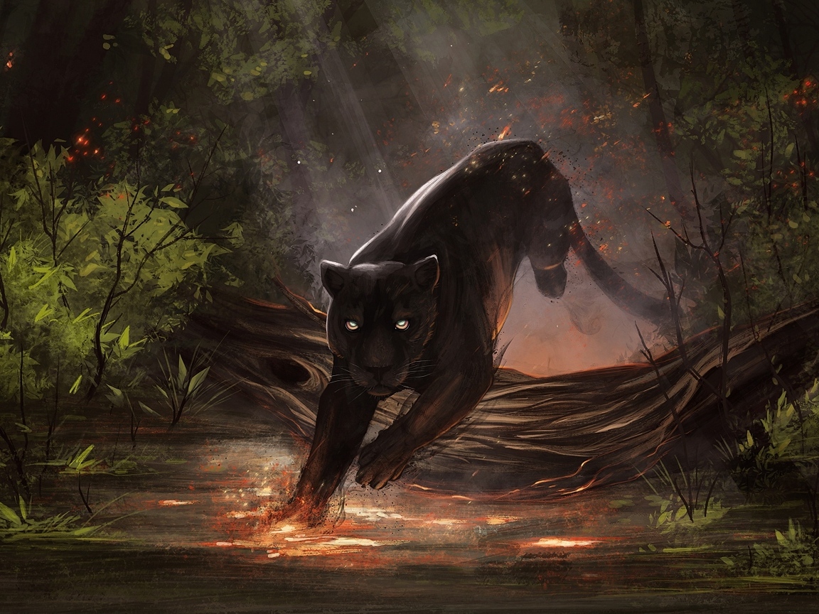 Черная пантера в волшебном лесу