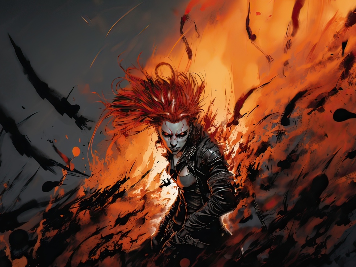 Девушка демон в черной куртке