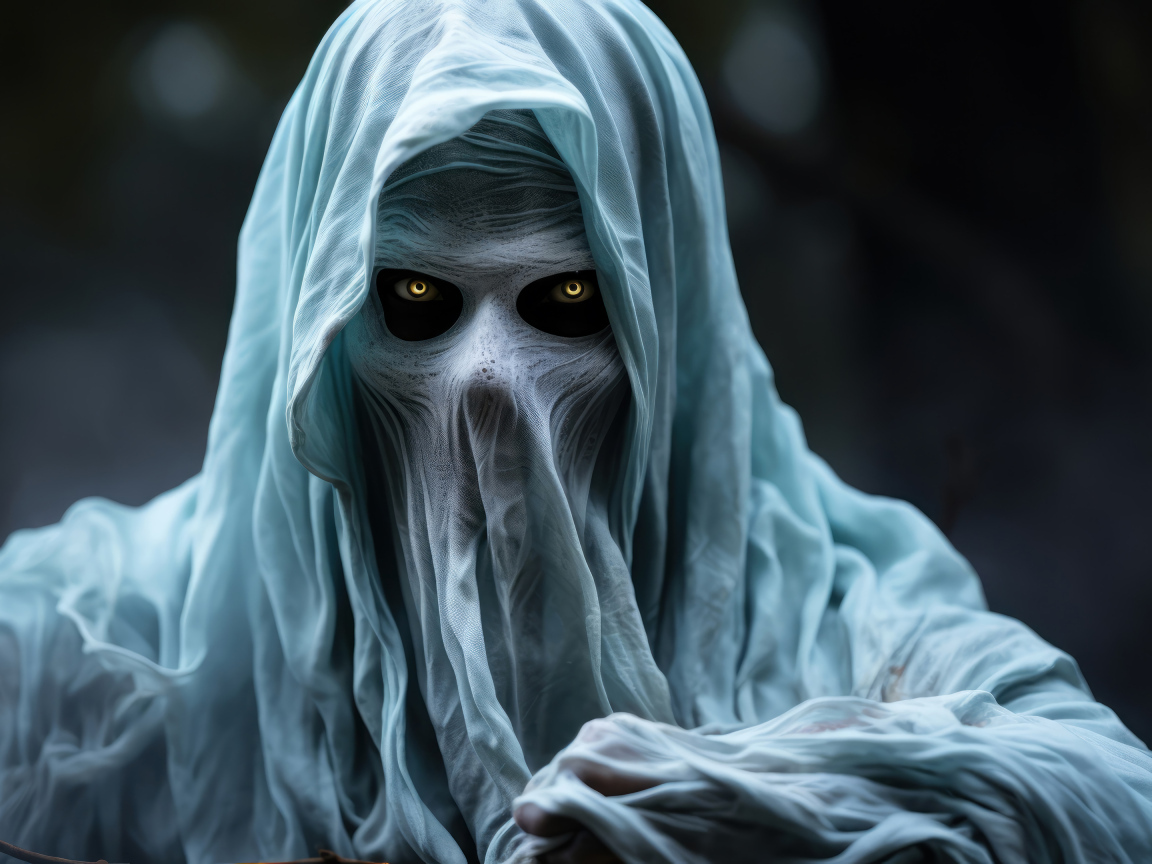 Белый призрак со светящимися глазами