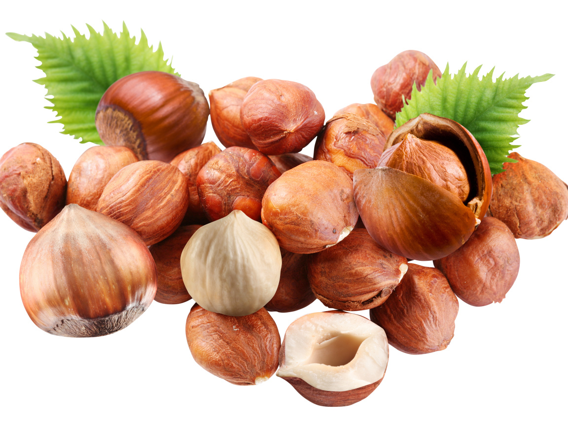 Вкусные лесные орехи на белом фоне