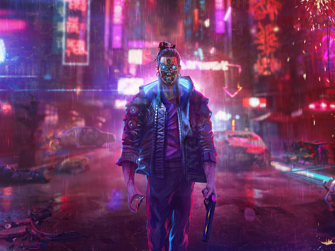 Мужчина робот из компьютерной игры Cyberpunk 2077