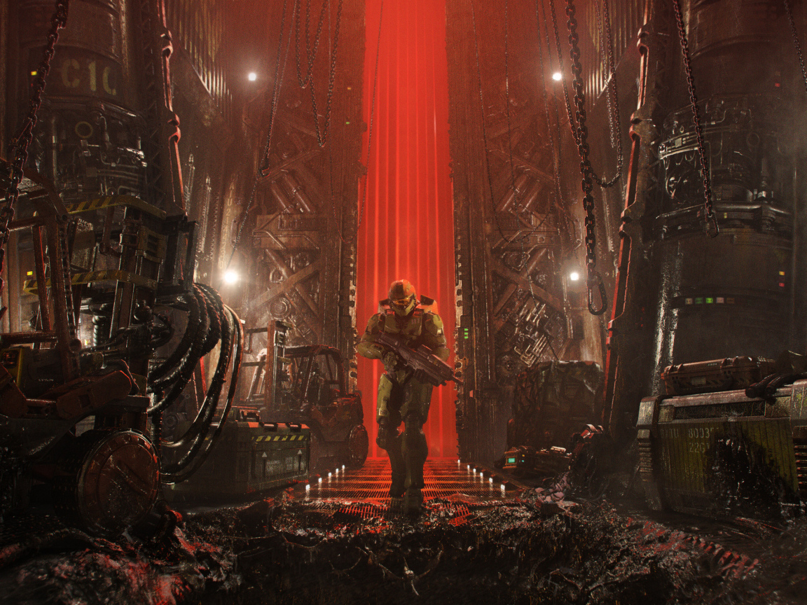 Персонаж компьютерной игры Master Chief в городе