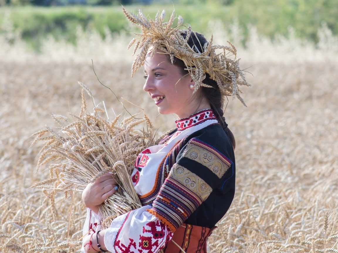 Красивая девушка на поле с пшеницей