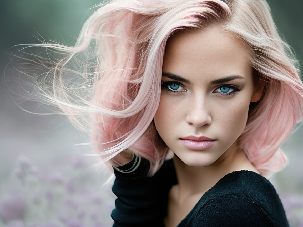Голубоглазая девушка с розовыми волосами