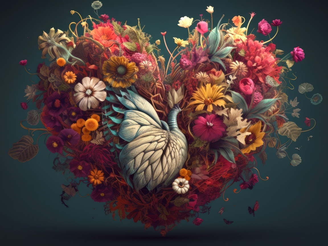 Красивое сердце с узором из растений