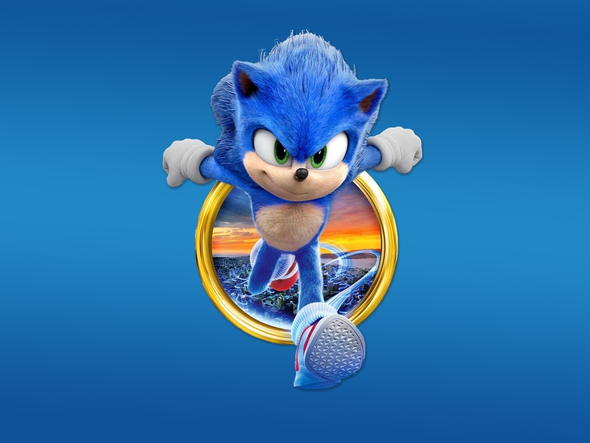 Постер персонажа Соник на голубом фоне