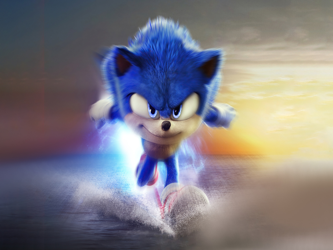 Персонаж Соник бежит по воде