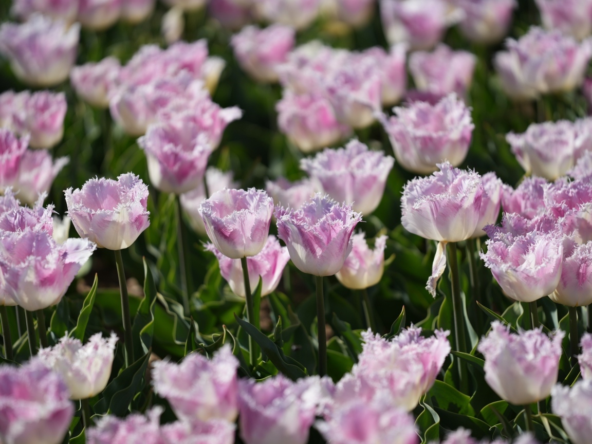 Яркие розовые тюльпаны на поле весной