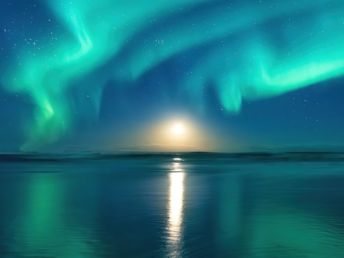 Красивое полярное сияние в небе над озером