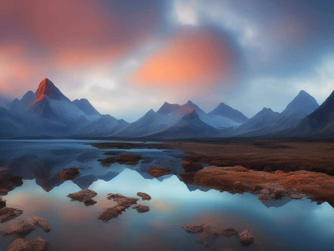 Холодное озеро в горах на рассвете