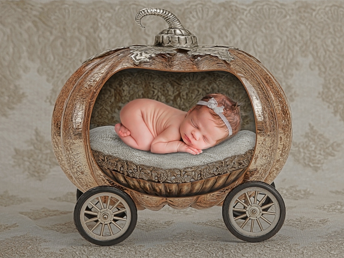 Спящий ребенок в игрушечной карете