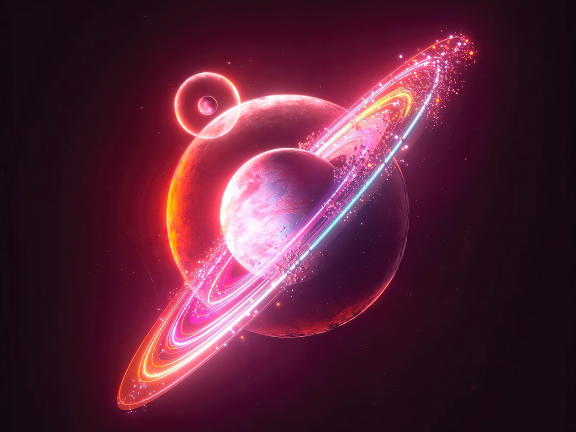 Круги вокруг розовой планеты в космосе