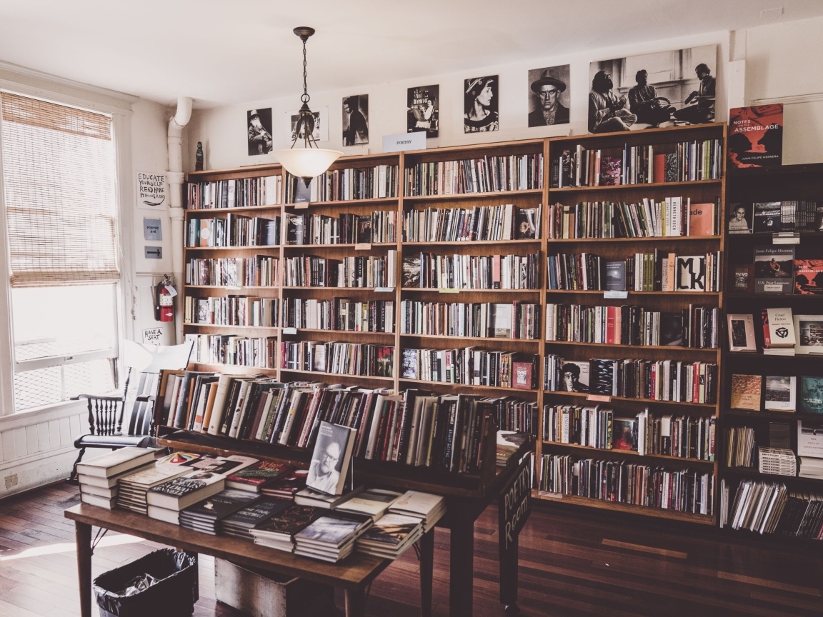 Большой шкаф с книгами в гостиной комнате